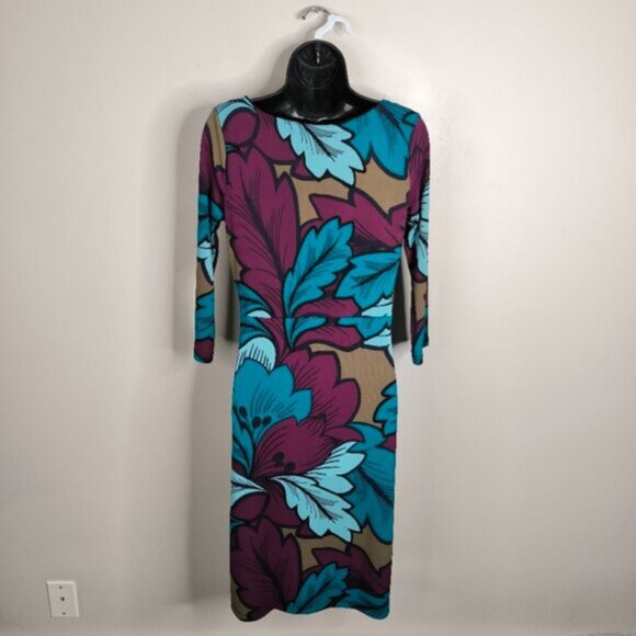 Talbots Jersey Stretch Feminine Floral Tropical Print Faux Wrap Sheath Dress S - Picture 4 of 9